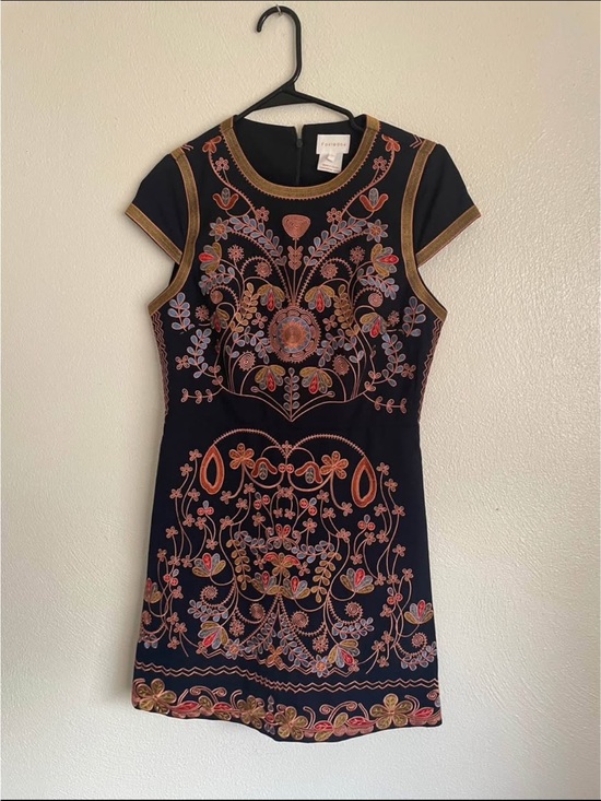 Anthropologie Dresses & Skirts - Black Mini Dress with Multicolor Floral Embroidery